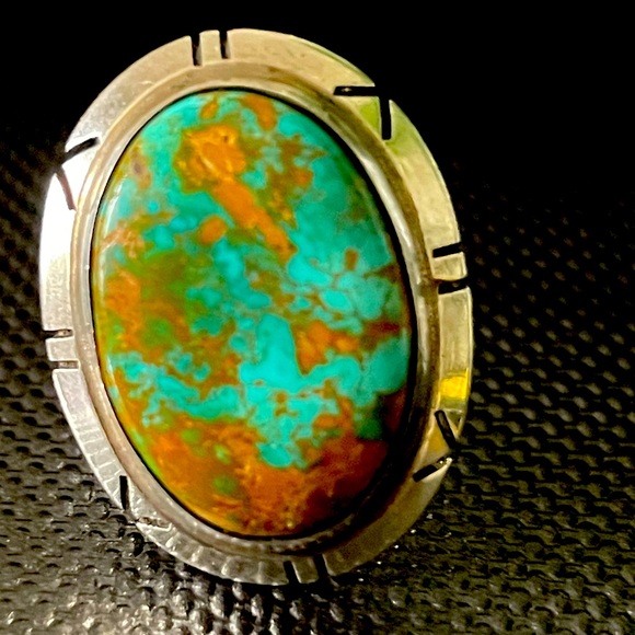 Native American High Grade Mountain Turquoise Ring Signed Sz6 almost 9g - Picture 5 of 15